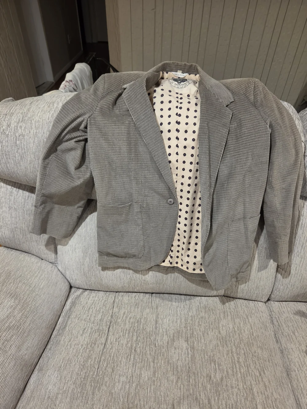 VTG Le Tigre Corduroy Blazer Jacket Mens Small S Gray Tan Patterned Lining 80s